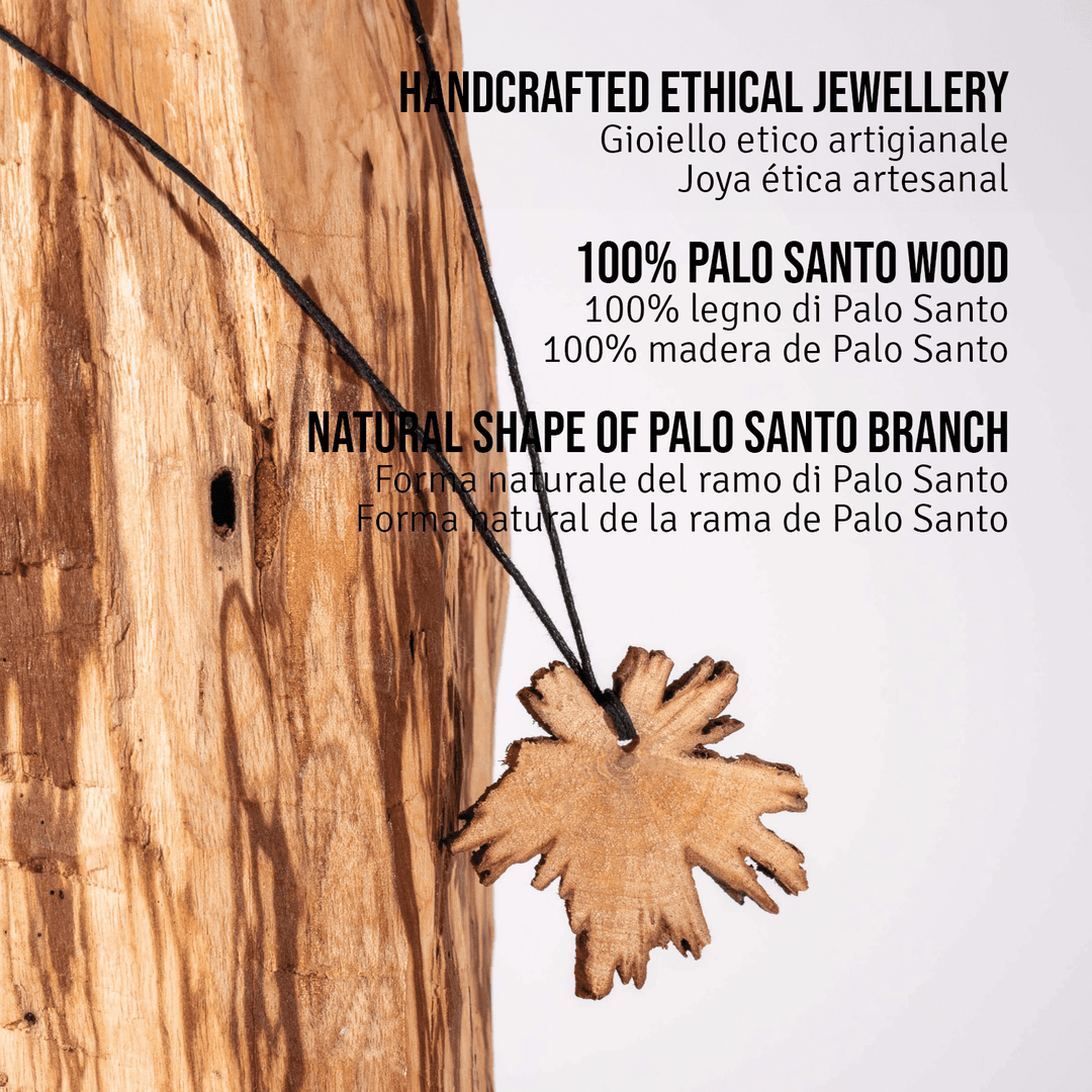 Collana Artigianale Ciondolo Fatto a Mano in Legno di Palo Santo dell'Ecuador 100% Naturale Etico e Sostenibile