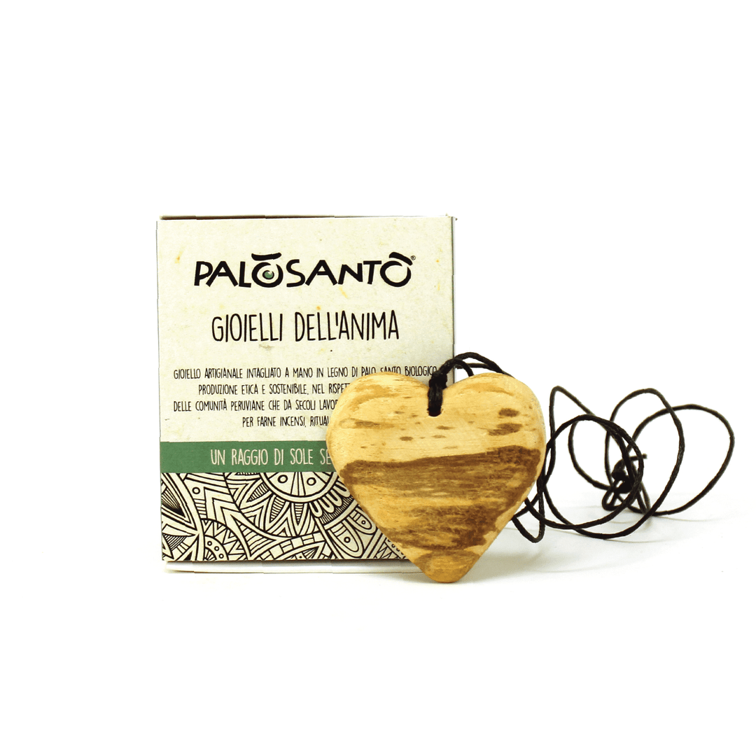 Collana Artigianale Ciondolo Cuore Fatto a Mano in Legno di Palo Santo del Perù 100% Naturale Etico e Sostenibile