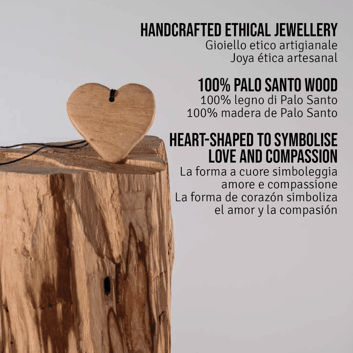 Collana Artigianale Ciondolo Cuore Fatto a Mano in Legno di Palo Santo del Perù 100% Naturale Etico e Sostenibile