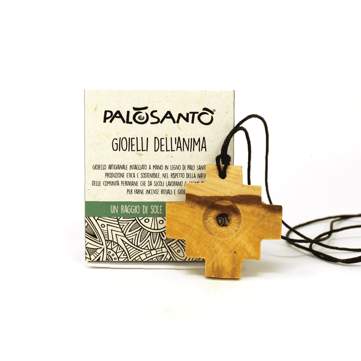 Collana Artigianale Ciondolo Chakana Fatto a Mano in Legno di Palo Santo del Perù 100% Naturale Etico e Sostenibile