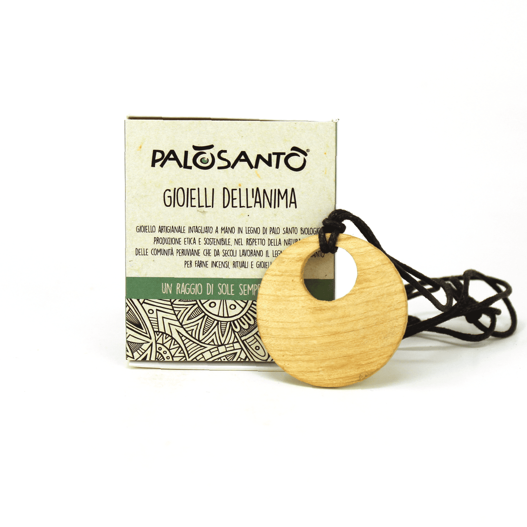 Collana Artigianale Ciondolo Sole Fatto a Mano in Legno di Palo Santo del Perù 100% Naturale Etico e Sostenibile