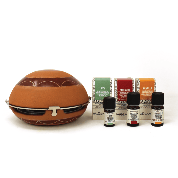 Kit Fumigazione Palo Santo Diffusore di Aroma Artigianale in Terracotta e Oli Essenziali di Palo Santo 100% Naturale da Produzione Etica e Sostenibile