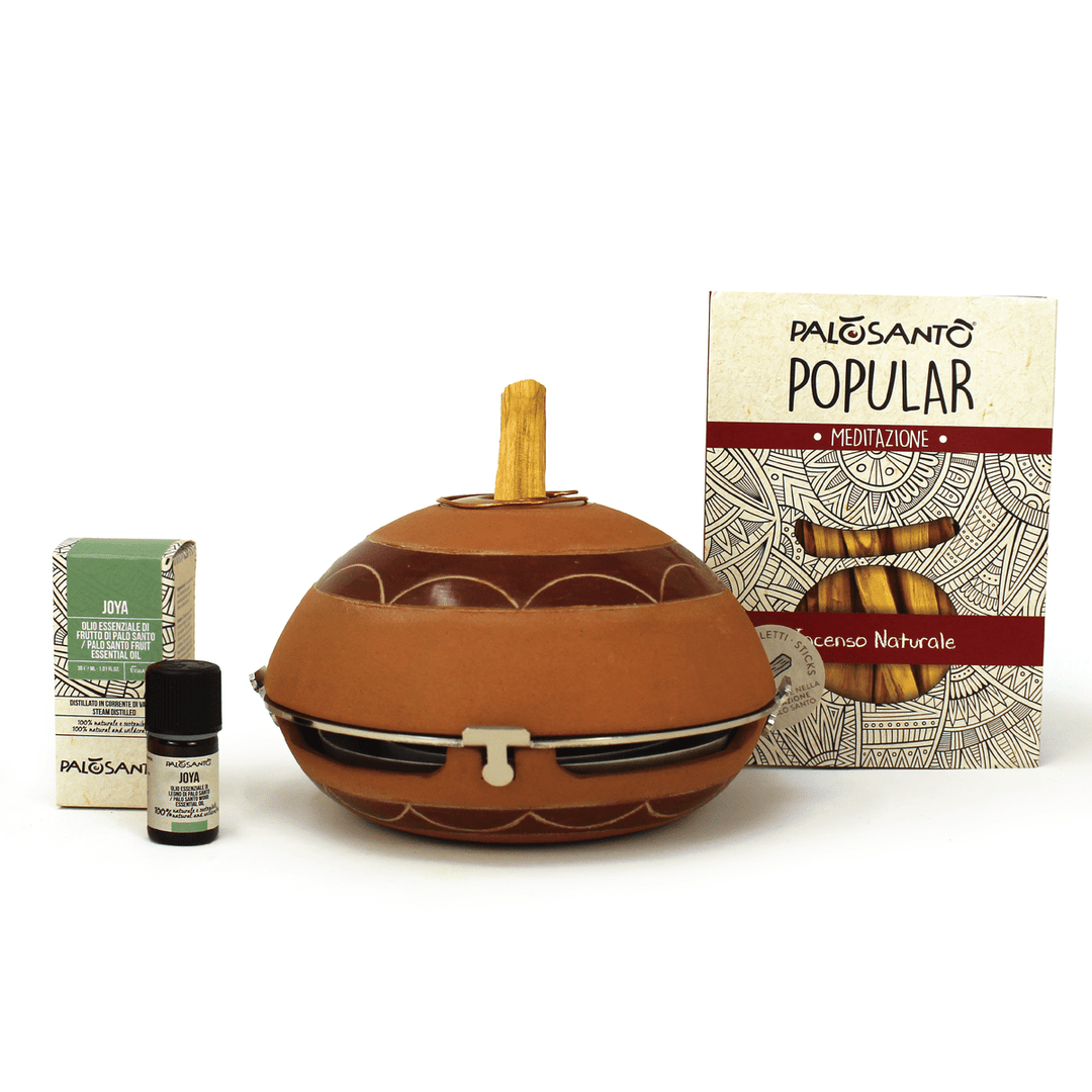 Candela Lampada in Terracotta Diffusore Aroma e Calore Artigianale Fatta a Mano in Ecuador con Olio Essenziale di Frutto di Palo Santo Incluso 100% Naturale Etico e Sostenibile