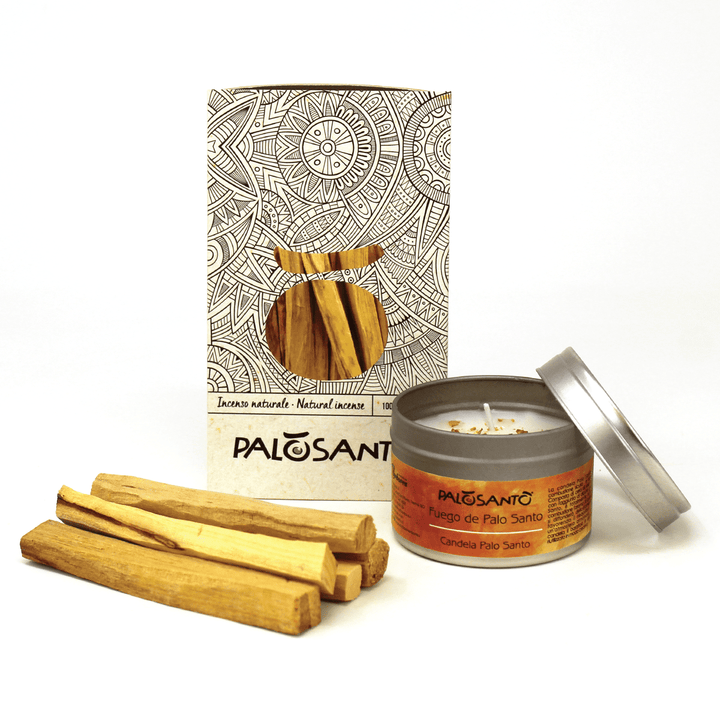 Kit Fumigazione Pacchetto Candela Artigianale Profumata con Olio Essenziale di Palo Santo e Incensi Paletti di Palo Santo 100% Naturale da Produzione Etica e Sostenibile