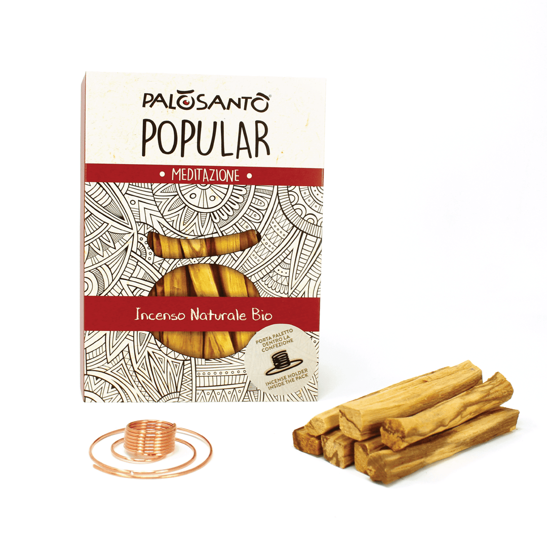 Palo Santo Popular Perù Incenso Naturale con Supporto Porta Paletto Spirale in Rame Artigianale Made in Italy 100% Naturale Etico e Sostenibile