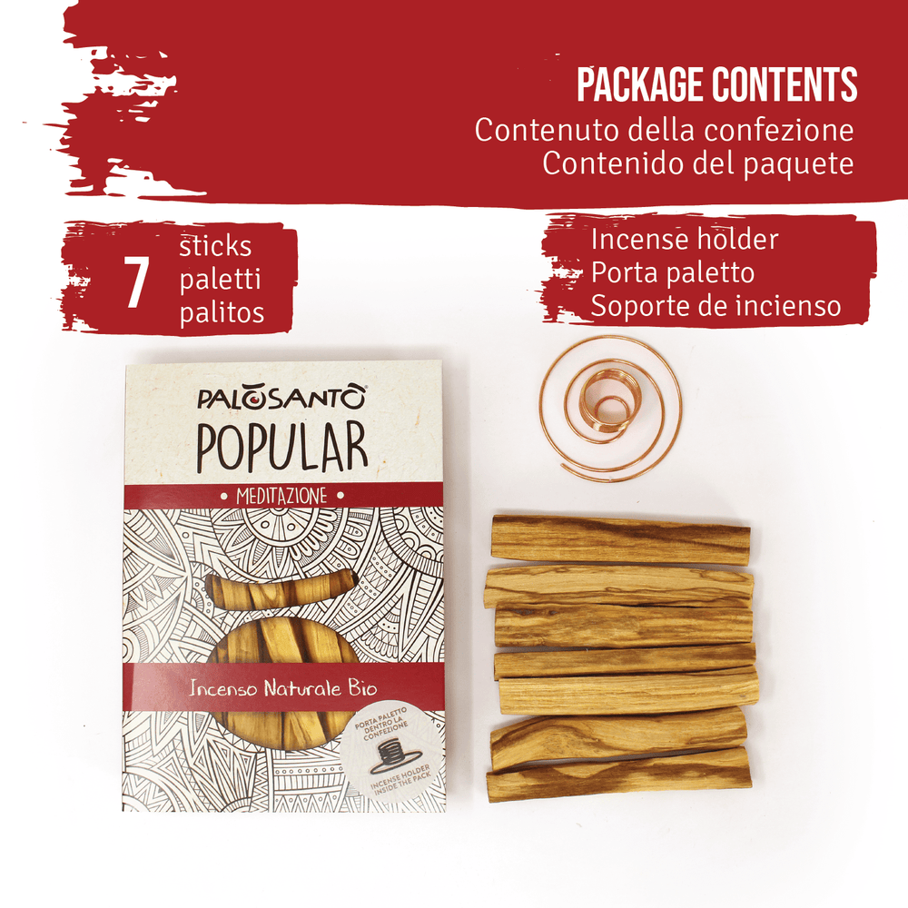 Palo Santo Popular Perù Incenso Naturale con Supporto Porta Paletto Spirale in Rame Artigianale Made in Italy 100% Naturale Etico e Sostenibile