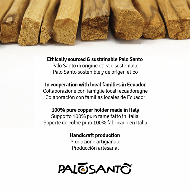 Palo Santo Popular Perù Incenso Naturale con Supporto Porta Paletto Spirale in Rame Artigianale Made in Italy 100% Naturale Etico e Sostenibile