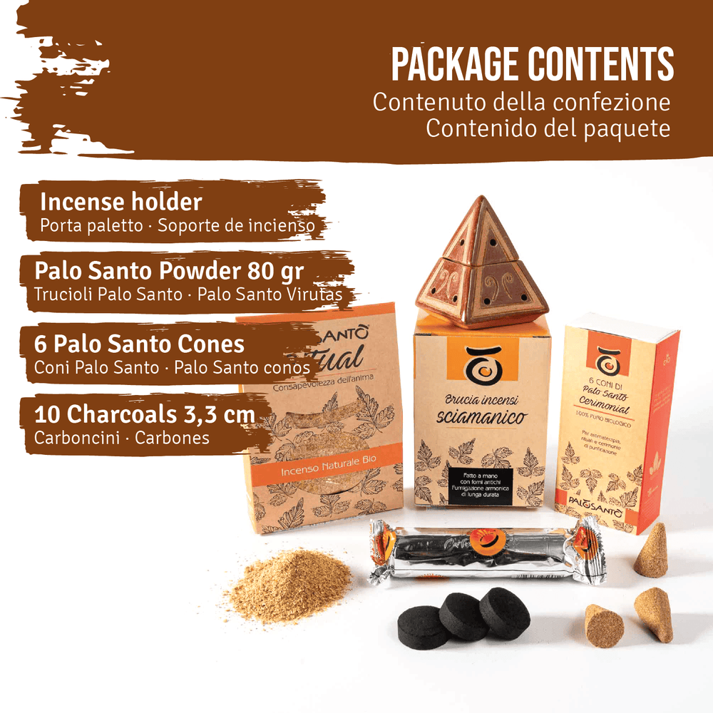 Kit Fumigazione Pacchetto Braciere Artigianale in Terracotta e Incensi di Palo Santo 100% Naturale da Produzione Etica e Sostenibile