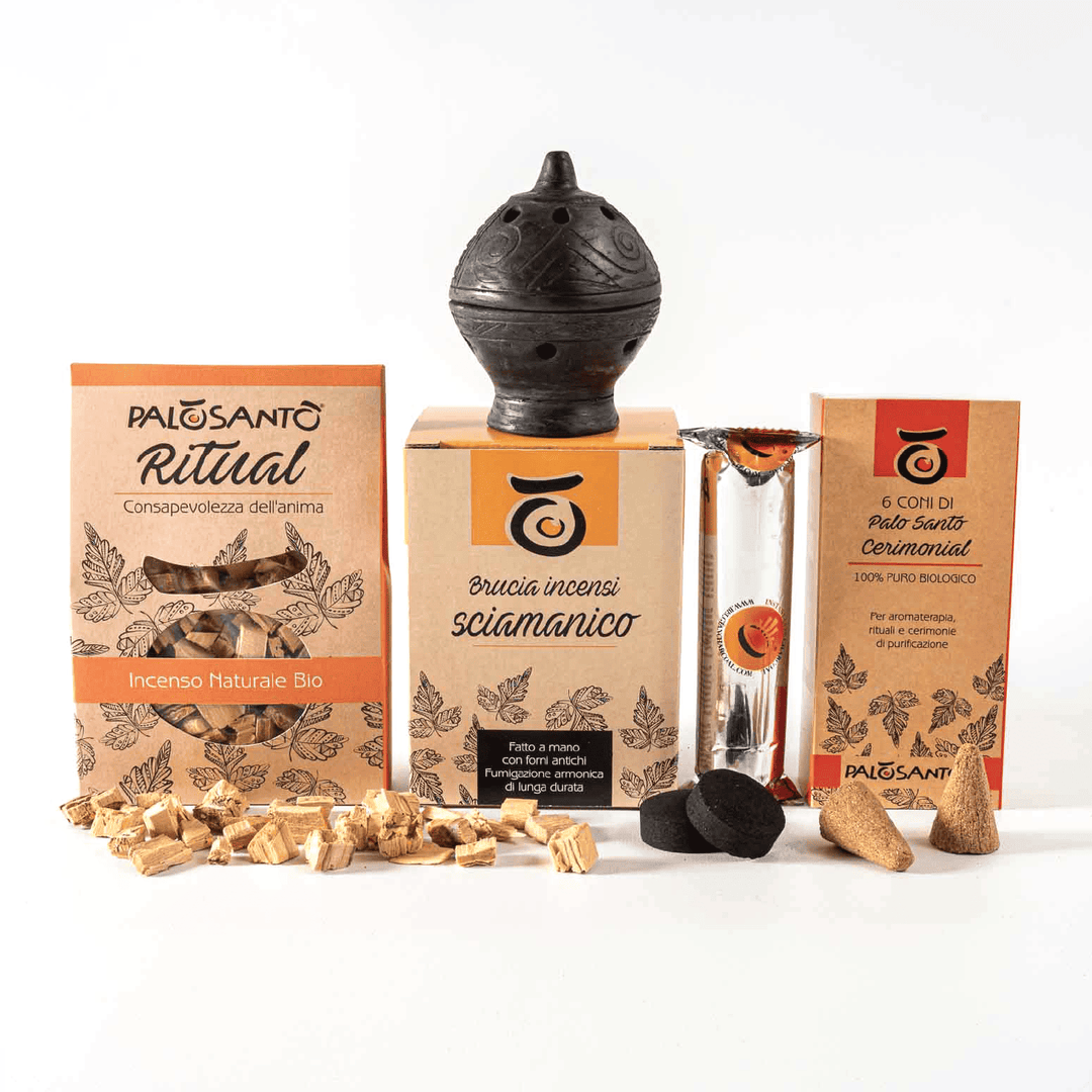 Kit Fumigazione Pacchetto Braciere Artigianale in Terracotta e Incensi di Palo Santo  100% Naturale da Produzione Etica e Sostenibile