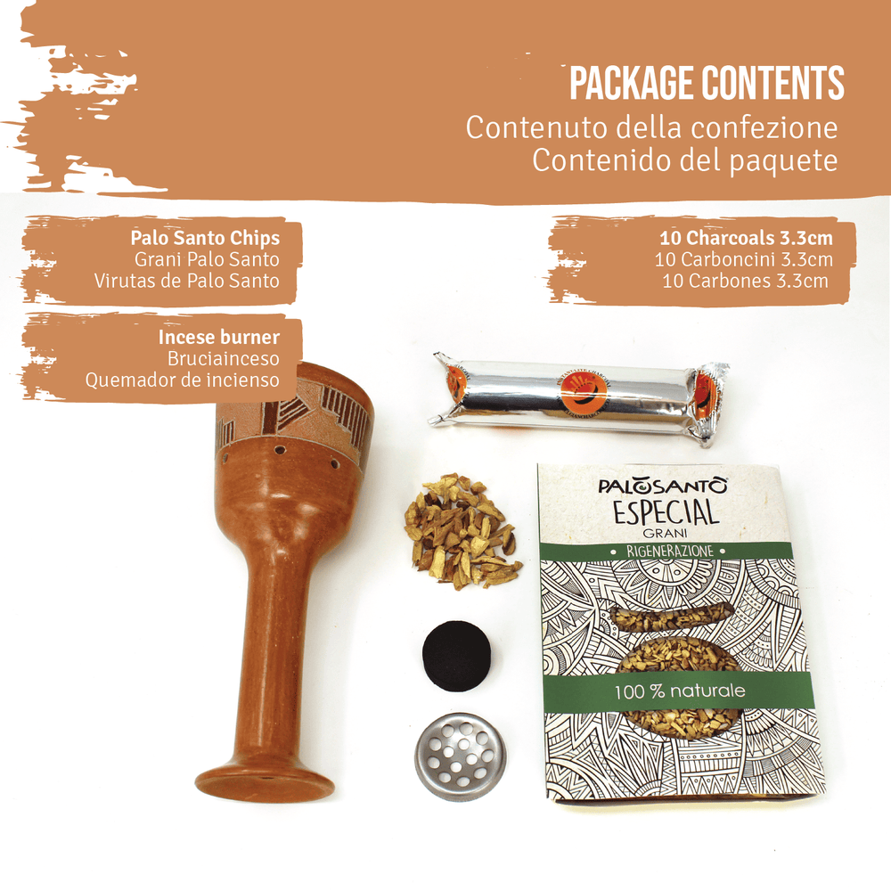 Kit Fumigazione Pacchetto Braciere Artigianale in Terracotta e Incensi di Palo Santo 100% Naturale da Produzione Etica e Sostenibile