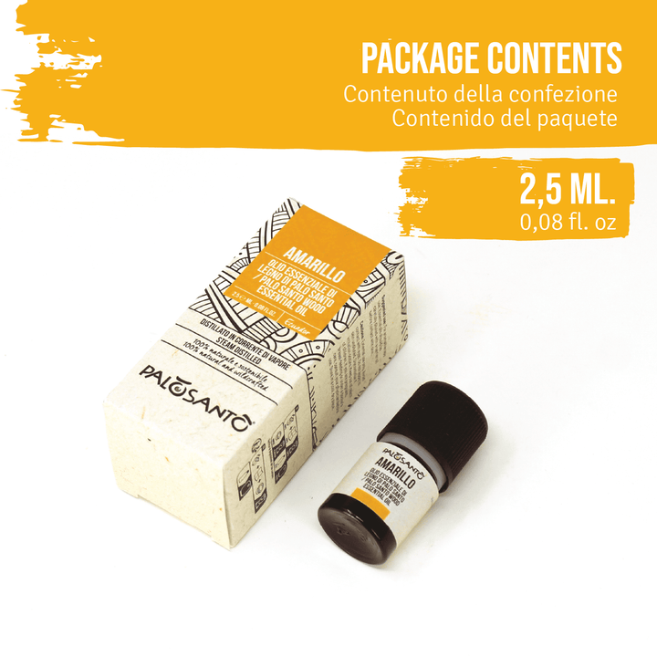 Olio Essenziale Palo Santo Amarillo 100% Naturale da Produzione Etica e Sostenibile Legno Ecuador Originale Bursera graveolens. Formato da 2,5 ml.