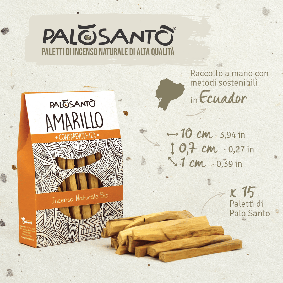 Incenso Paletti Palo Santo Amarillo Legno Origine Ecuador 100% Naturale da Produzione Etica e Sostenibile