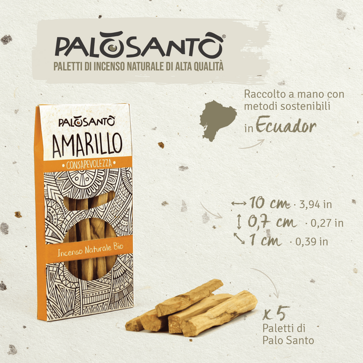 Incenso Paletti Palo Santo Amarillo Legno Origine Ecuador 100% Naturale da Produzione Etica e Sostenibile