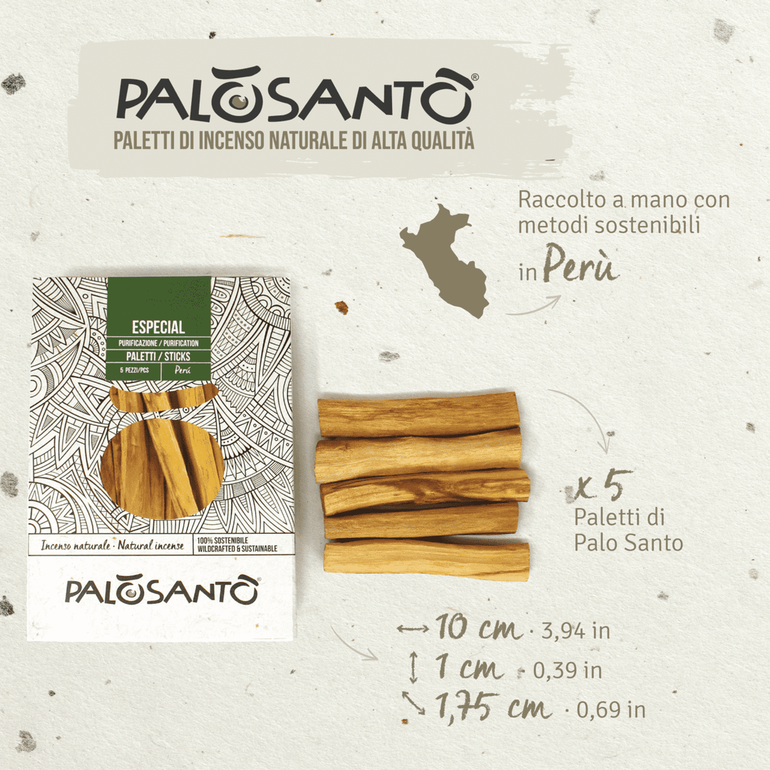 Incenso Palo Santo Paletti Especial Perù 100% Naturale da Produzione Etica e Sostenibile Legno Sacro Bursera graveolens