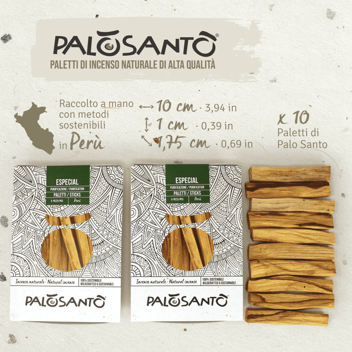 Incenso Palo Santo Paletti Especial Perù 100% Naturale da Produzione Etica e Sostenibile Legno Sacro Bursera graveolens