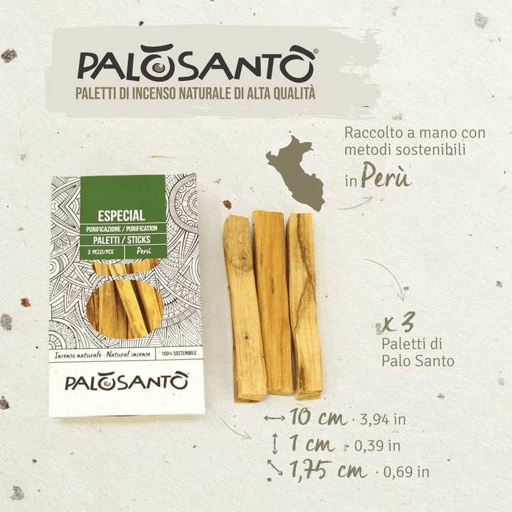 Incenso Palo Santo Paletti Especial Perù 100% Naturale da Produzione Etica e Sostenibile Legno Sacro Bursera graveolens