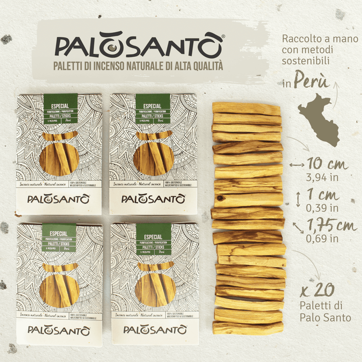 Incenso Palo Santo Paletti Especial Perù 100% Naturale da Produzione Etica e Sostenibile Legno Sacro Bursera graveolens