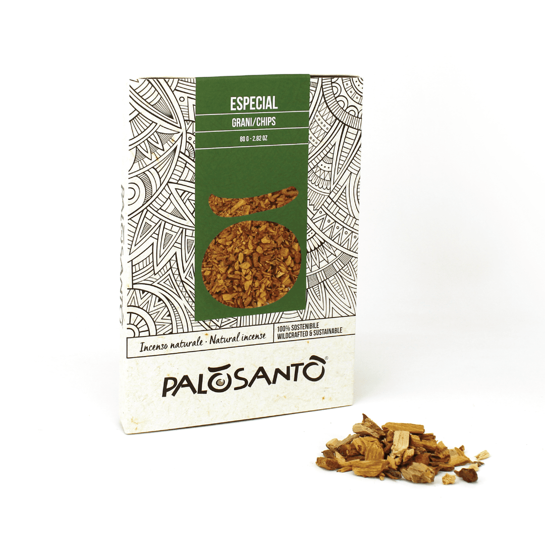 Incenso Palo Santo Grani Chips Especial Perù 100% Naturale da Produzione Etica e Sostenibile Legno Sacro Bursera graveolens