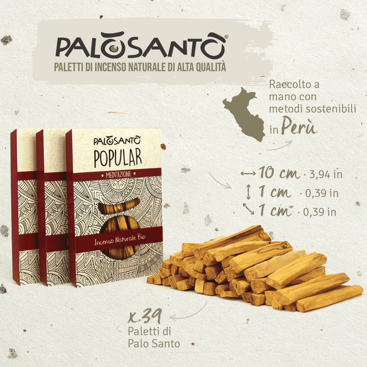 Incenso Palo Santo Paletti Popular Ayabaca Perù 100% Naturale da Produzione Etica e Sostenibile Legno Sacro Bursera graveolens