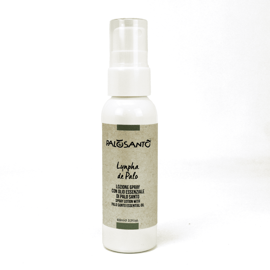 Lozione profumata spray 100% naturale per aromaterapia con olio essenziale di frutto di Palo Santo da produzione etica e sostenibile