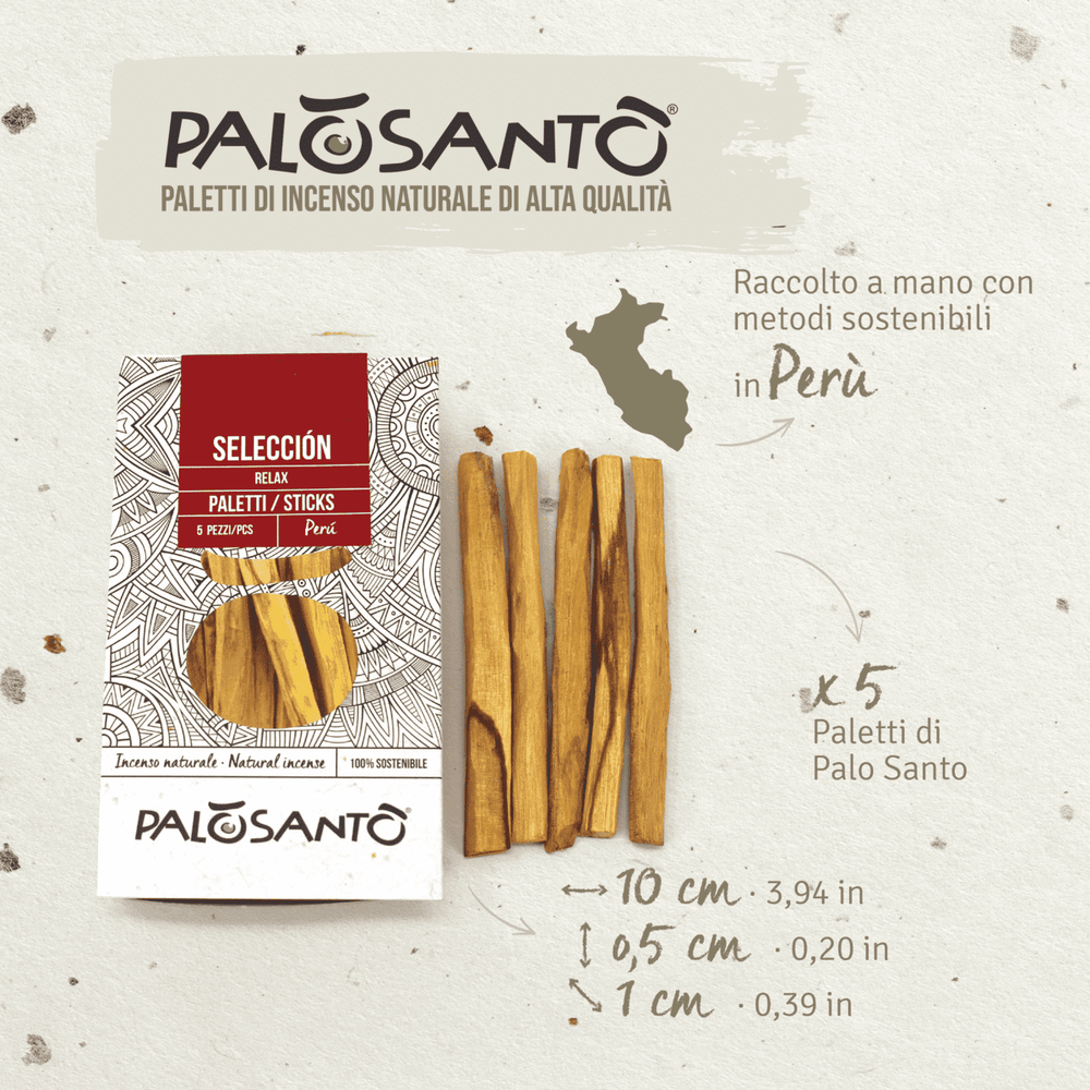 Incenso Palo Santo Paletti Seleccion Perù 100% Naturale da Produzione Etica e Sostenibile Legno Sacro Bursera graveolens