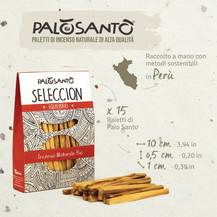 Incenso Palo Santo Paletti Seleccion Perù 100% Naturale da Produzione Etica e Sostenibile Legno Sacro Bursera graveolens